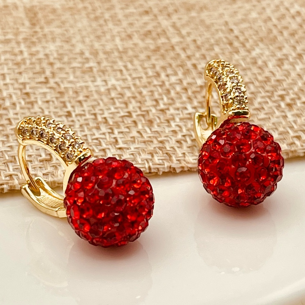 Elegant Red and Gold CZ  Crystal Drop Earrings